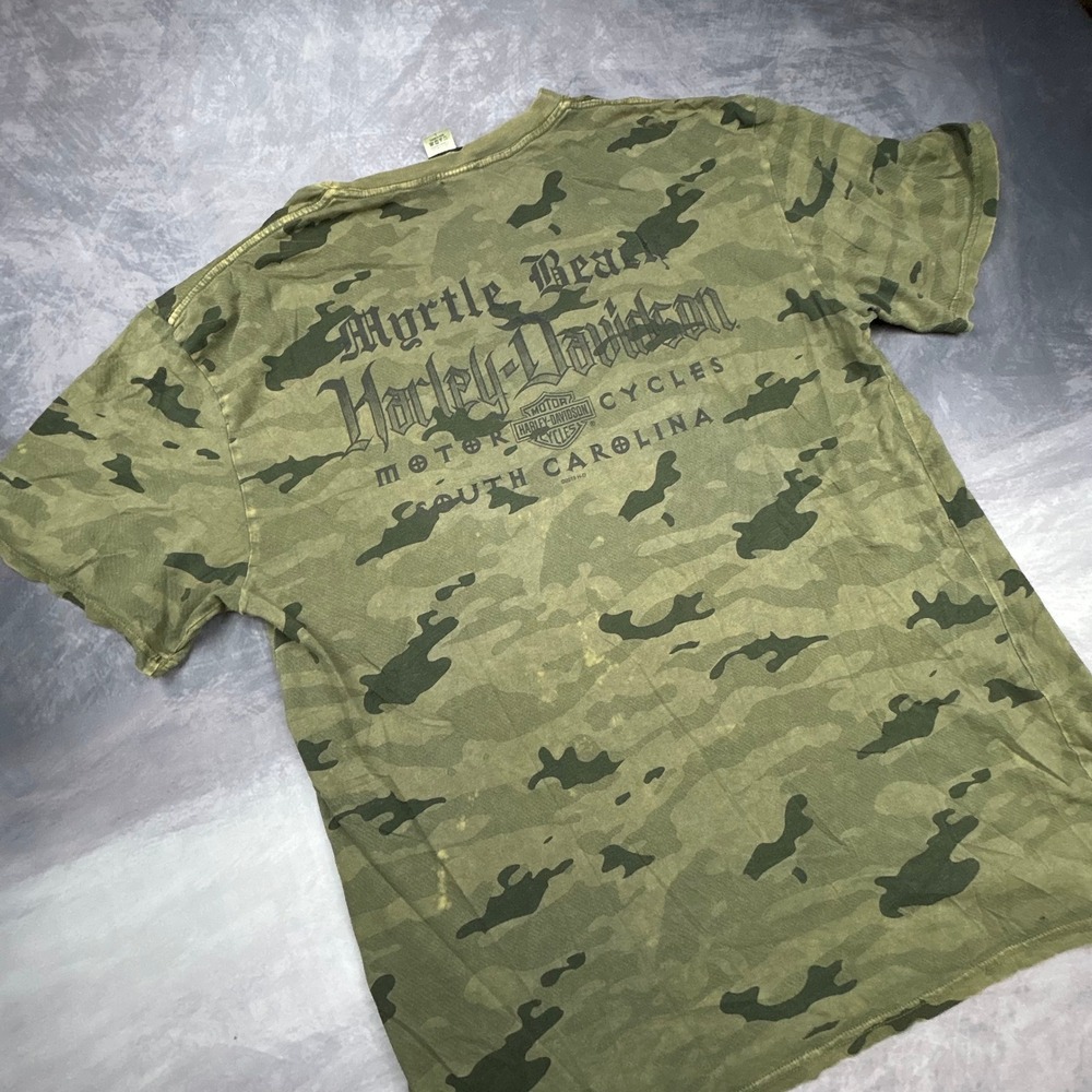 Harley Davidson Myrtle Beach Camo T-Shirt Mens L Green Camouflage Y2K Biker Tee - Picture 6 of 8